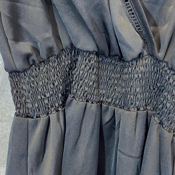 LUNA CHIX Women's Solid Black Flutter Sleeve Double V-Neck Smocked Waist Mini - Picture 6 of 9